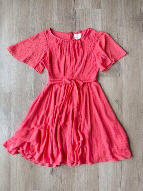 KATE SPADE Silk Midi Short Sleeve Swiss Dot Dress Coral Pink Size 16